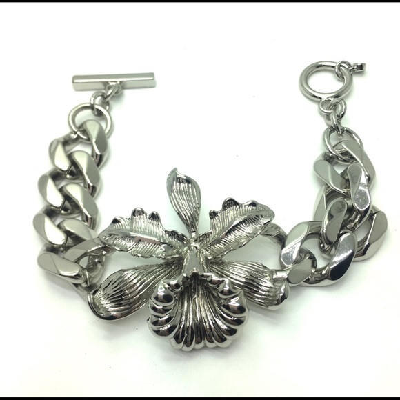 Givenchy flower silver tone link bracelet